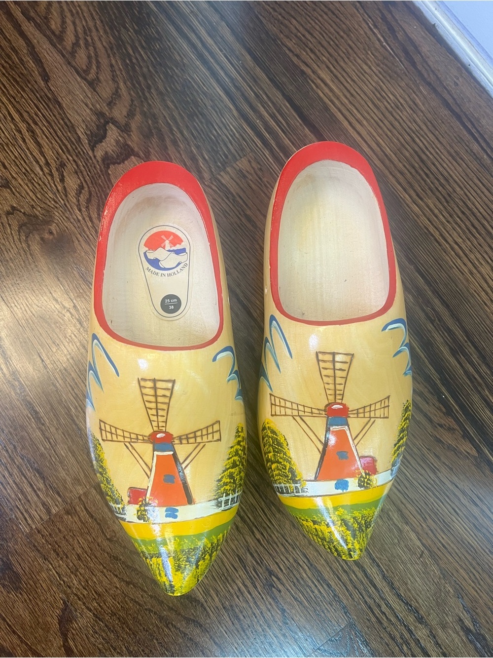 Hand-Painted Yellow Wooden Clogs with Red Trim